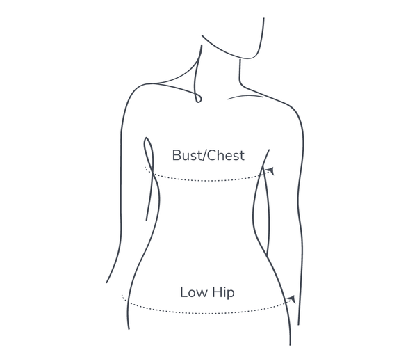Where to measure your bust, chest and low hip for Baby Dink sizing